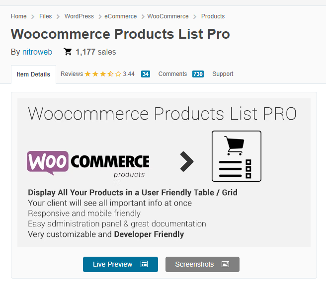 افزونه WooCommerce Products List Pro