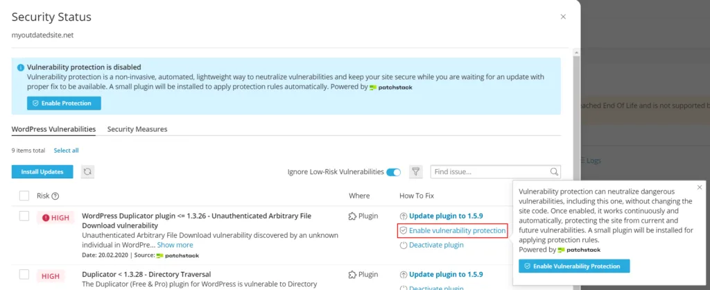 ابزار  Vulnerability Protection: محافظ وردپرس