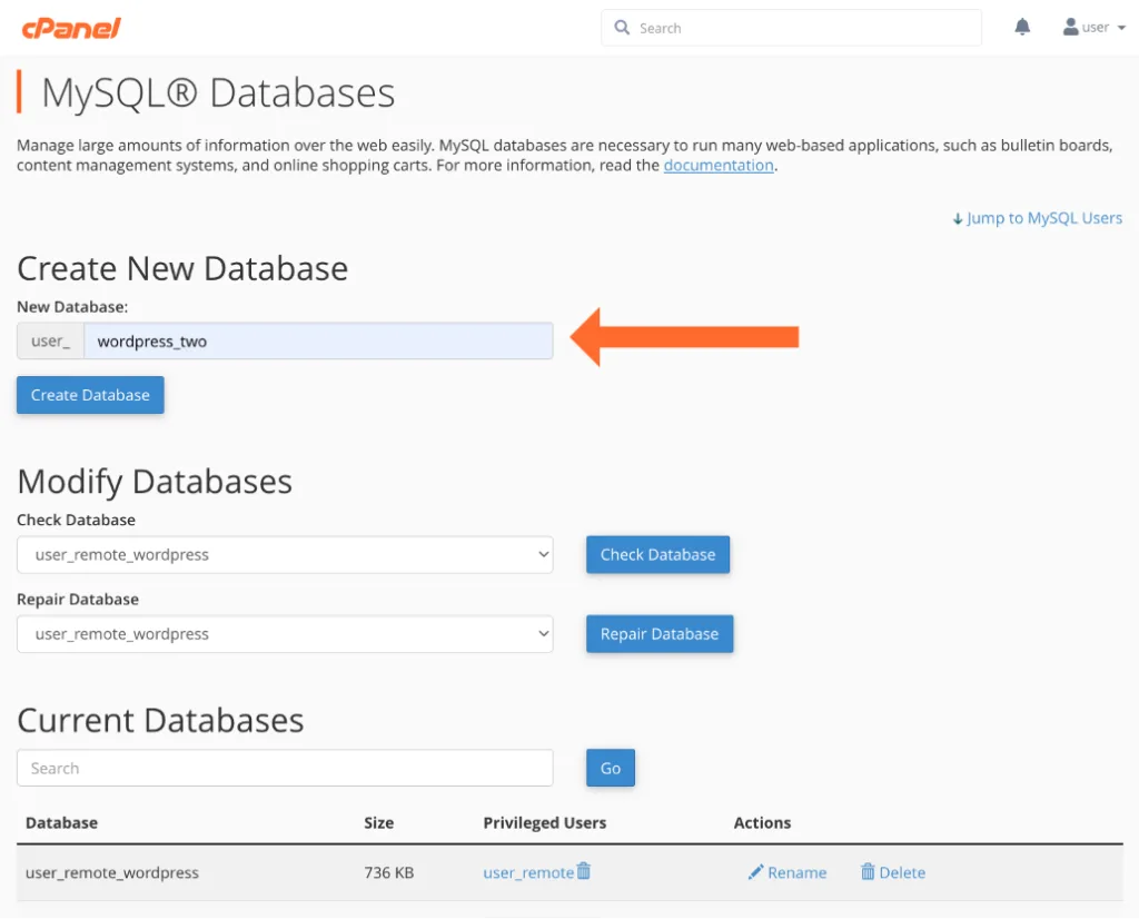 Create new database